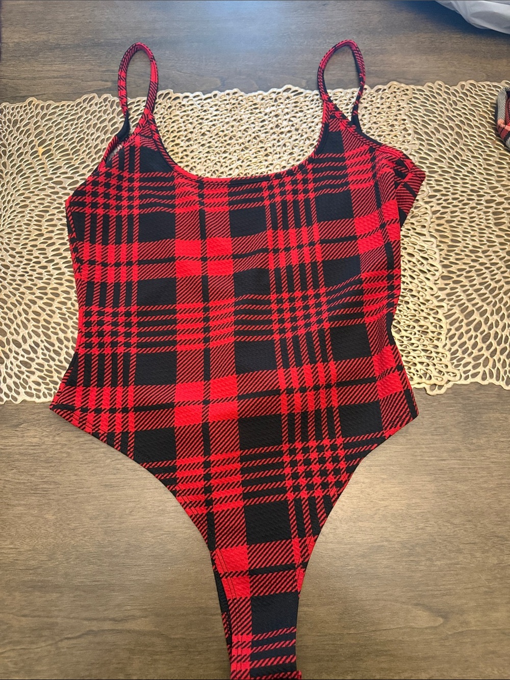 Women’s Red & Black Plaid One-Piece Swimsuit